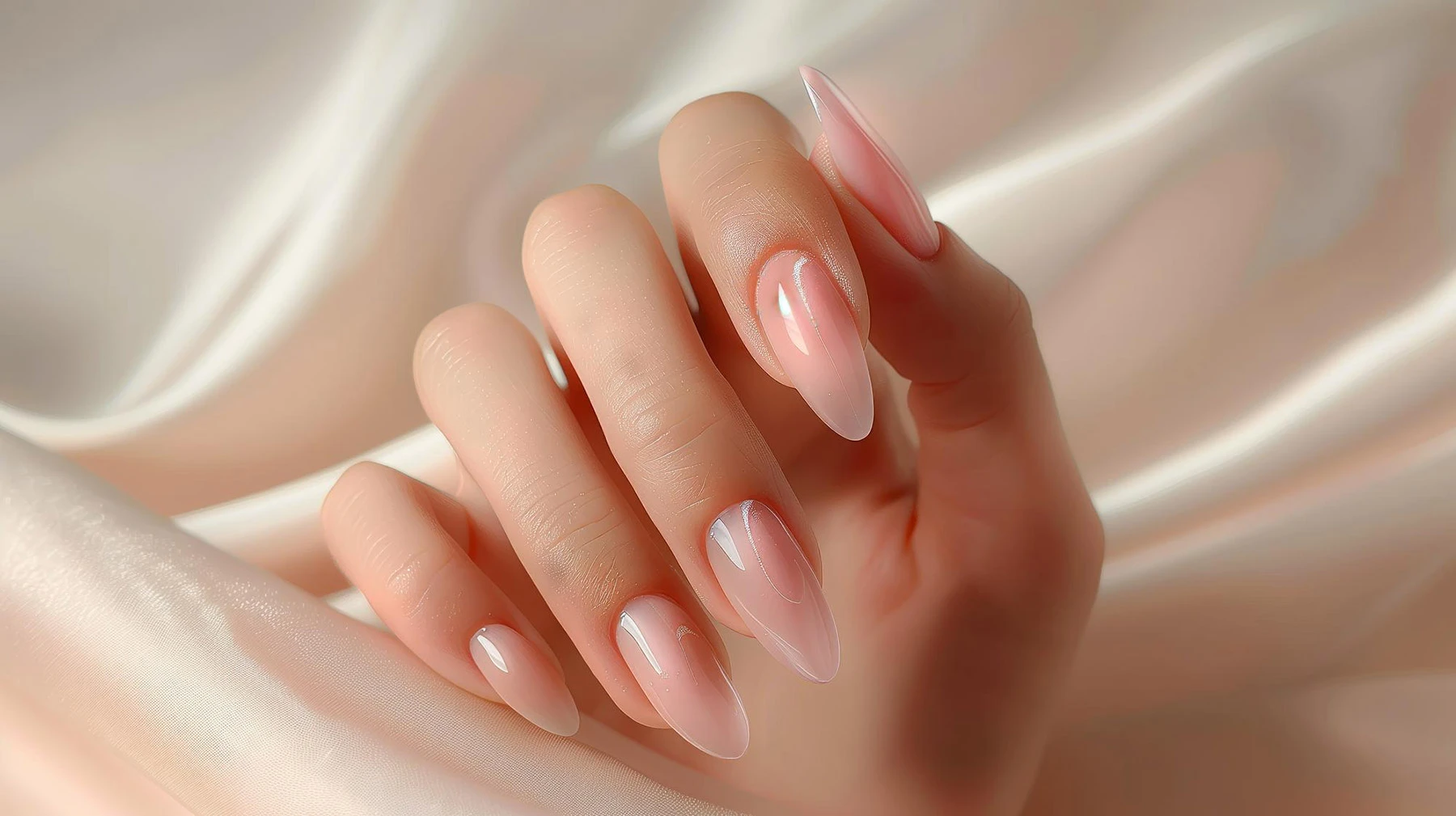 Almond nails on cream satin